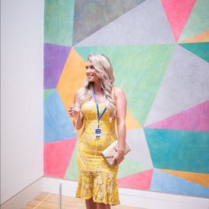 Yellow daisy lace cocktail dress